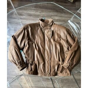 Vintage‎ Marlboro Adventure Team Brown Cowhide Leather Moto Jacket Shoulder Pads